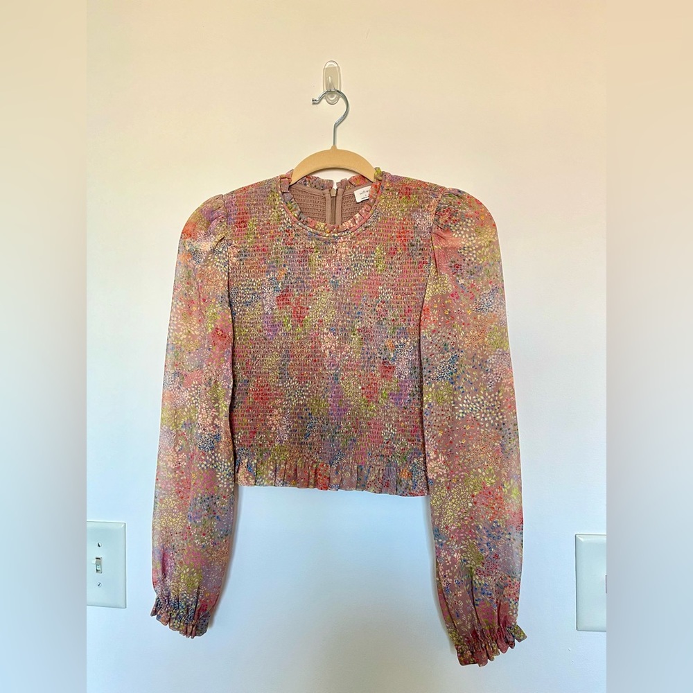 Aritzia Wilfred floral cropped blouse small size